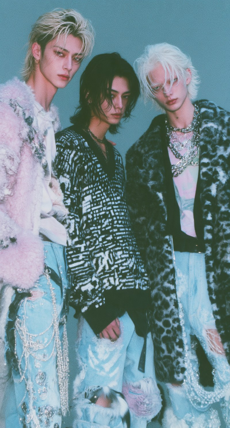 IORI in a black and white knit in a fashion shoot