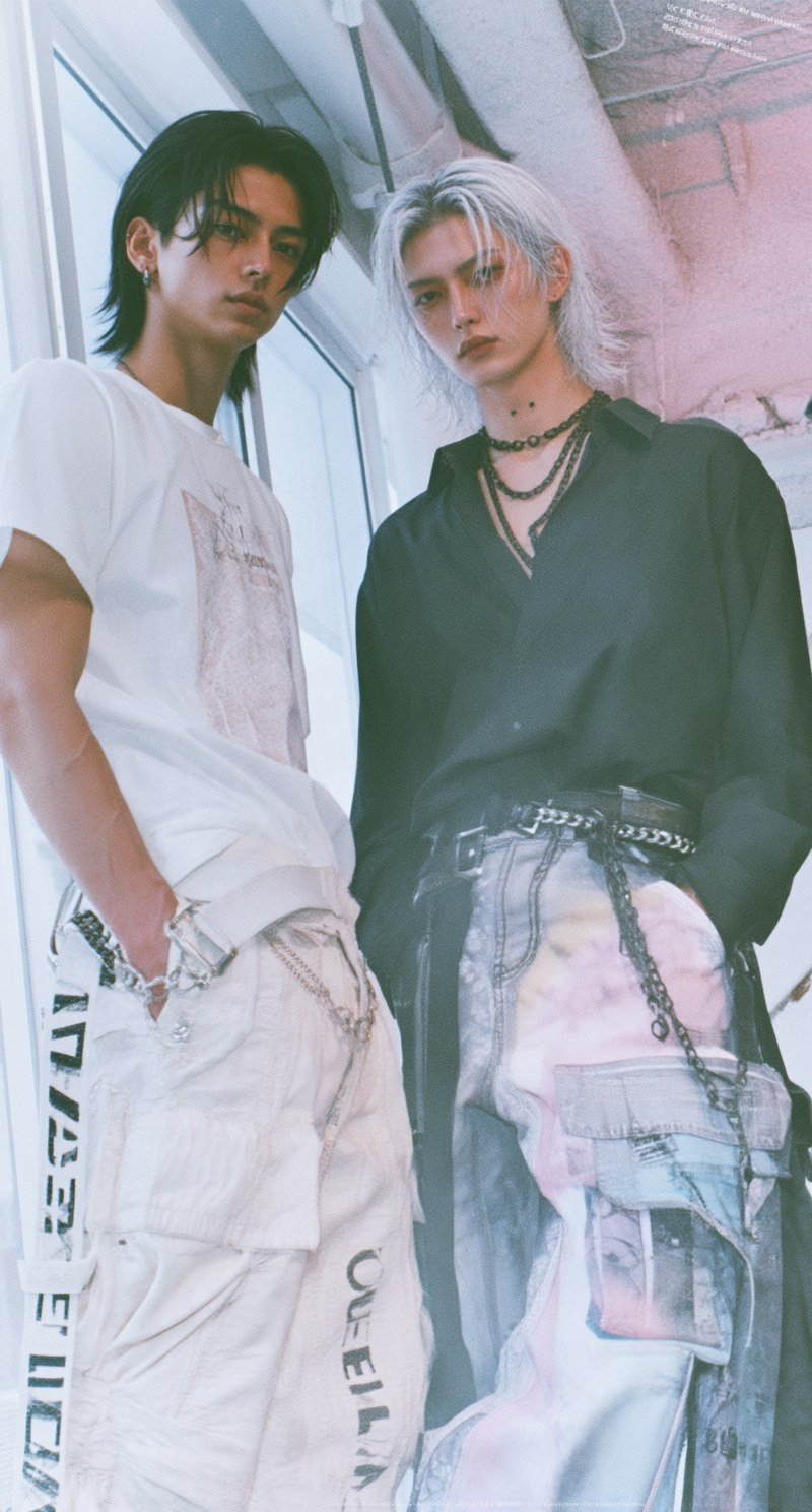 IORI in a white T-shirt in a fashion shoot